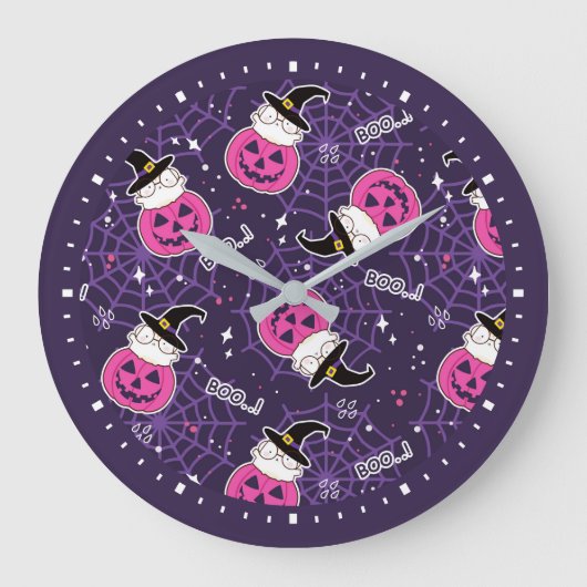 Cute Cats and Pumpkins Halloween Pattern Grote Klok (Voorkant)