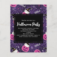 Cute Cats and Pumpkins Halloween Pattern Invite
