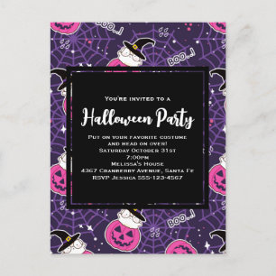 Cute Cats and Pumpkins Halloween Pattern Invite Briefkaart