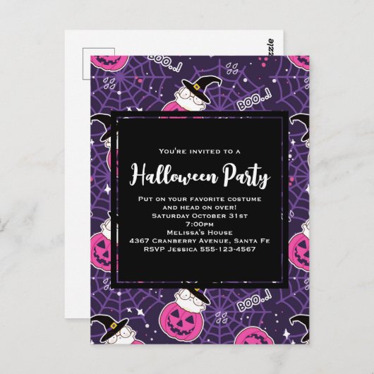 Cute Cats and Pumpkins Halloween Pattern Invite Briefkaart (Voorkant / Achterkant)