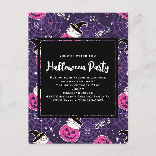 Cute Cats and Pumpkins Halloween Pattern Invite Briefkaart (Voorkant)