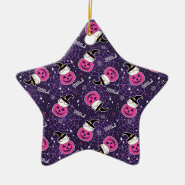 Cute Cats and Pumpkins Halloween Pattern Keramisch Ornament