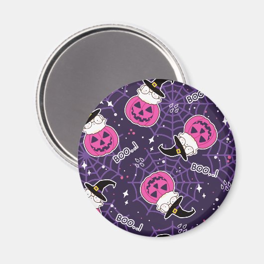 Cute Cats and Pumpkins Halloween Pattern Magneet (Voorkant / Achterkant)