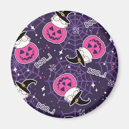 Cute Cats and Pumpkins Halloween Pattern Magneet (Voorkant)