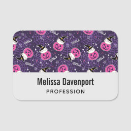 Cute Cats and Pumpkins Halloween Pattern Naamplaatje