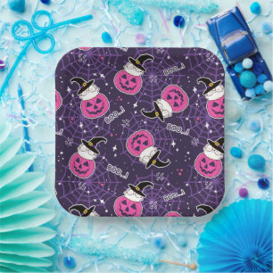 Cute Cats and Pumpkins Halloween Pattern Papieren Bordje