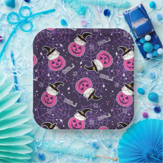 Cute Cats and Pumpkins Halloween Pattern Papieren Bordje (Feest)