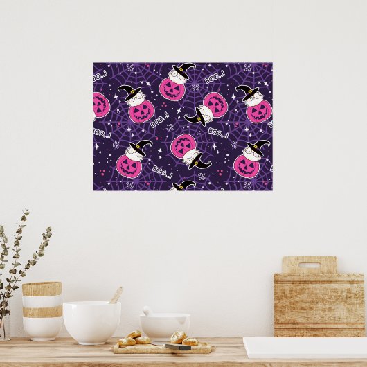 Cute Cats and Pumpkins Halloween Pattern Poster (Keuken)