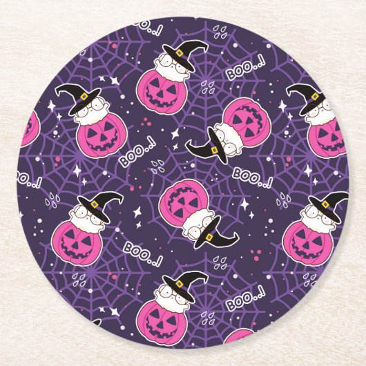 Cute Cats and Pumpkins Halloween Pattern Ronde Kartonnen Onderzetter (Voorkant)