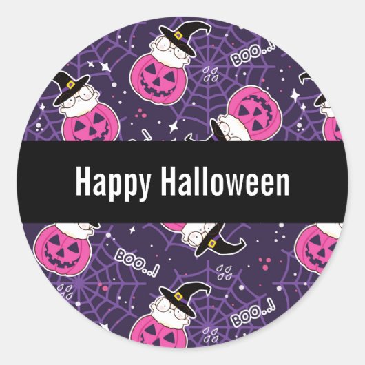 Cute Cats and Pumpkins Halloween Pattern Ronde Sticker (Voorkant)