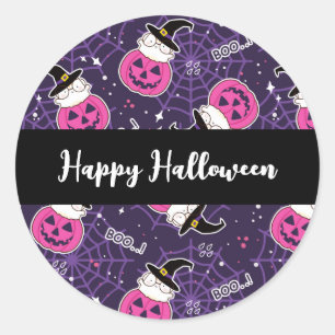 Cute Cats and Pumpkins Halloween Pattern Ronde Sticker