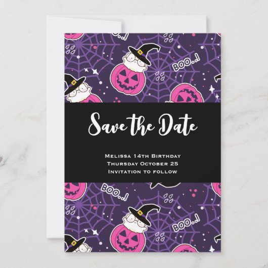 Cute Cats and Pumpkins Halloween Pattern Save The Date (Voorkant)