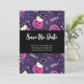 Cute Cats and Pumpkins Halloween Pattern Save The Date (Staand voorkant)
