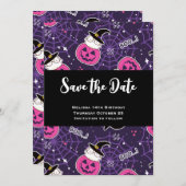 Cute Cats and Pumpkins Halloween Pattern Save The Date (Voorkant / Achterkant)