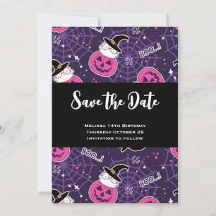 Cute Cats and Pumpkins Halloween Pattern Save The Date
