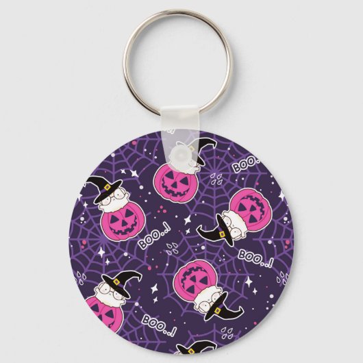 Cute Cats and Pumpkins Halloween Pattern Sleutelhanger (Voorkant)