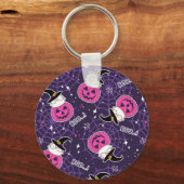 Cute Cats and Pumpkins Halloween Pattern Sleutelhanger (Voorkant)