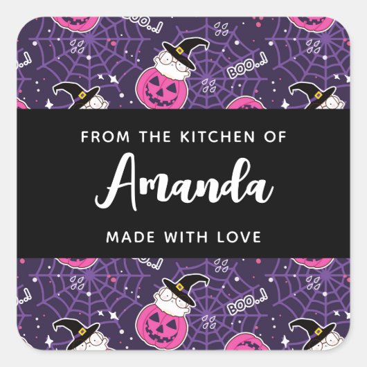Cute Cats and Pumpkins Halloween Pattern Vierkante Sticker (Voorkant)