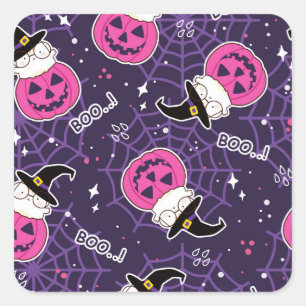 Cute Cats and Pumpkins Halloween Pattern Vierkante Sticker
