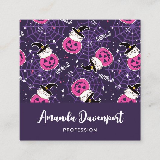 Cute Cats and Pumpkins Halloween Pattern Vierkante Visitekaartje (Voorkant)