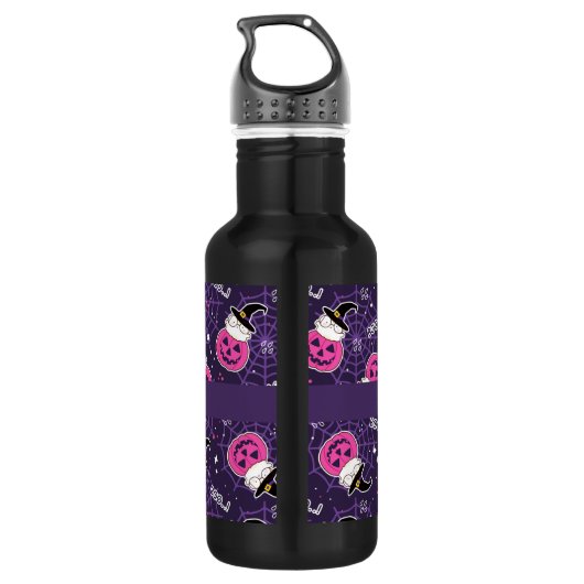 Cute Cats and Pumpkins Halloween Pattern Waterfles (Achterkant)