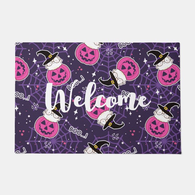 Cute Cats and Pumpkins Halloween Pattern Welcome Deurmat (Voorkant)
