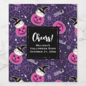 Cute Cats and Pumpkins Halloween Pattern Wijn Etiket (Enkel label)