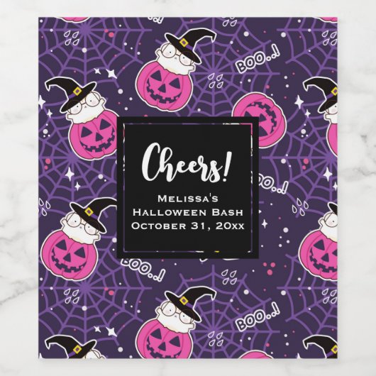 Cute Cats and Pumpkins Halloween Pattern Wijn Etiket (Enkel label)
