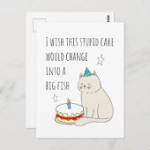 Cute Cat's Birthday Cake Wish Briefkaart (Voorkant / Achterkant)