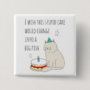 Cute Cat's Birthday Cake Wish Vierkante Button 5,1 Cm