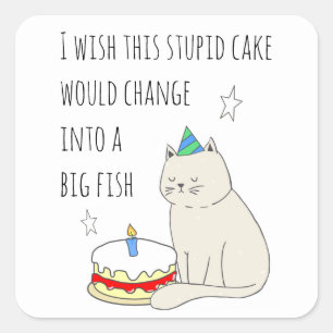 Cute Cat's Birthday Cake Wish Vierkante Sticker