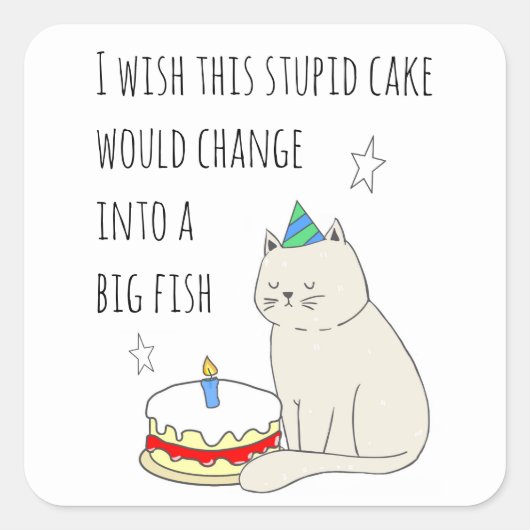 Cute Cat's Birthday Cake Wish Vierkante Sticker (Voorkant)