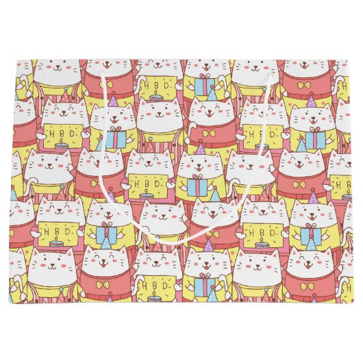 Cute Cats Birthday Gift Bag Groot Cadeauzakje (Voorkant)