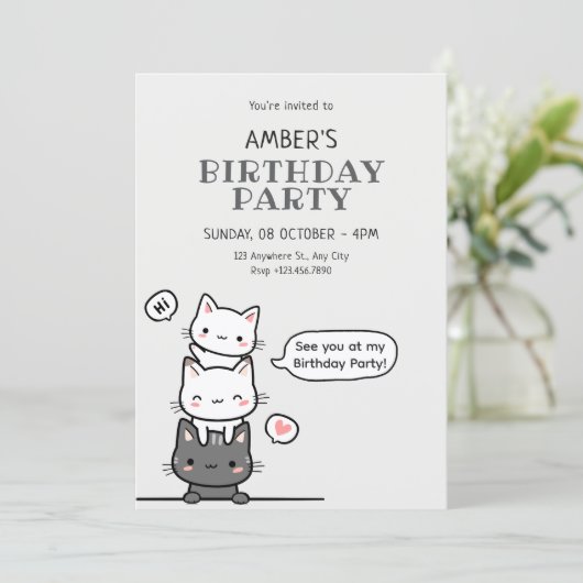 Cute cats birthday kaart (Staand voorkant)