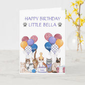 Cute Cats Birthday Party Kaart (Gele Bloem)