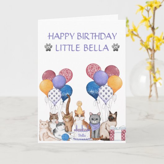 Cute Cats Birthday Party Kaart (Gele Bloem)