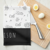 Cute Cats Black en White Doodle Pattern Theedoek (Quarter Fold)