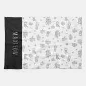 Cute Cats Black en White Doodle Pattern Theedoek (Horizontaal)