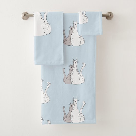 Cute Cats Blue Gray Pattern Bad Handdoek (Insitu)