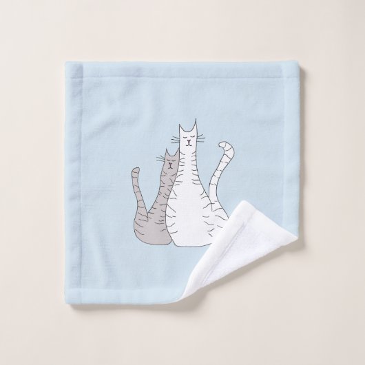 Cute Cats Blue Gray Pattern Bad Handdoek (Wasdoekje)