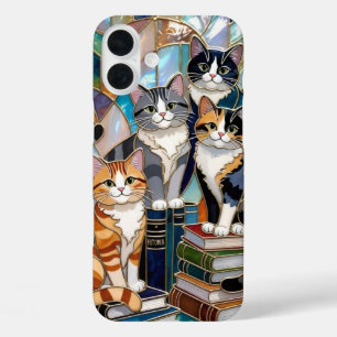Cute Cats Boekenplank Telefoonhoes Kat Liefhebber iPhone 16 Plus Hoesje