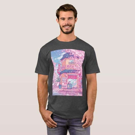 Cute cats cafe and the pink cherry trees blossom f t-shirt (Voorkant volledig)