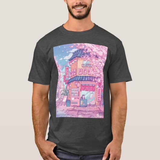 Cute cats cafe and the pink cherry trees blossom f t-shirt (Voorkant)