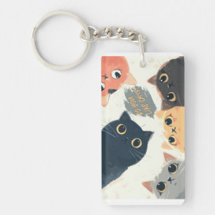 Cute Cats Circle – Kawaii Katten Illustratie Sleutelhanger