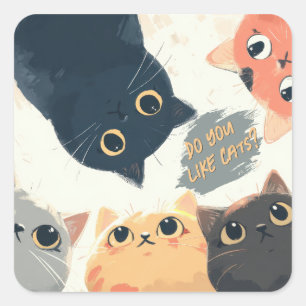 Cute Cats Circle – Kawaii Katten Illustratie Vierkante Sticker