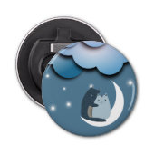 Cute Cats Cuddling on the Moon Art Button Flesopener (Voorkant)