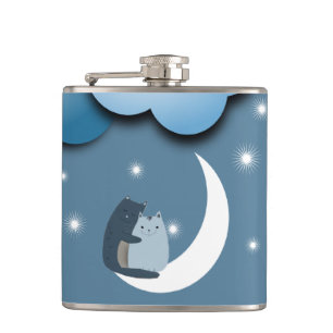 Cute Cats Cuddling on the Moon Art Heupfles