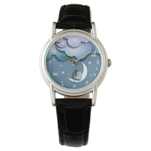 Cute Cats Cuddling on the Moon Art Horloge (Voorkant)