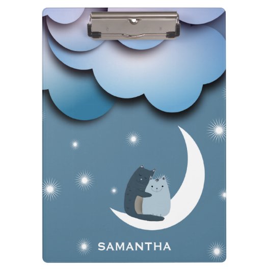 Cute Cats Cuddling on the Moon Art Personalized Klembord (Voorkant)