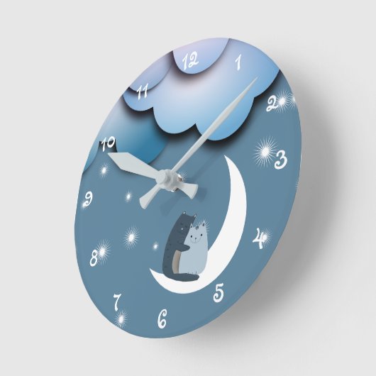 Cute Cats Cuddling on the Moon Art Ronde Klok (Hoek)